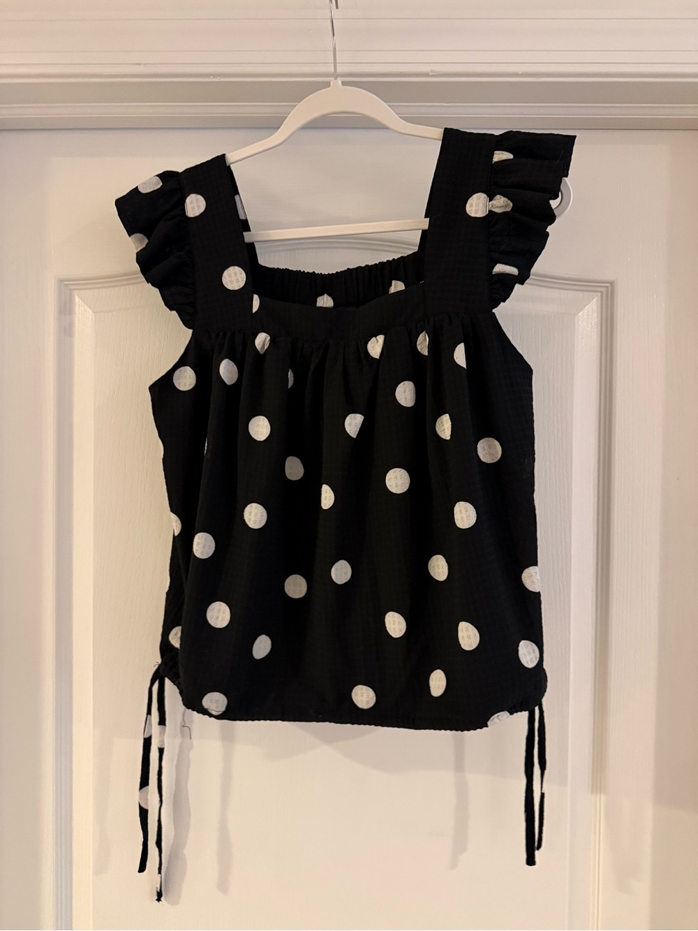 Scoop - Black and White Polka Dot Ruffle Strap Top - Size Small (4-6)